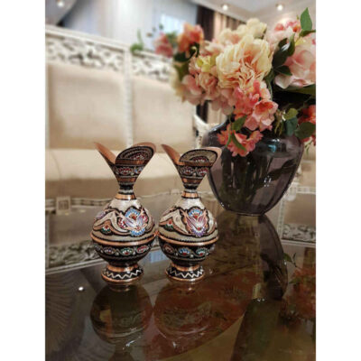 Decorative Copper Vase Hand-Painted with Persian Minakari Enamel Noghli