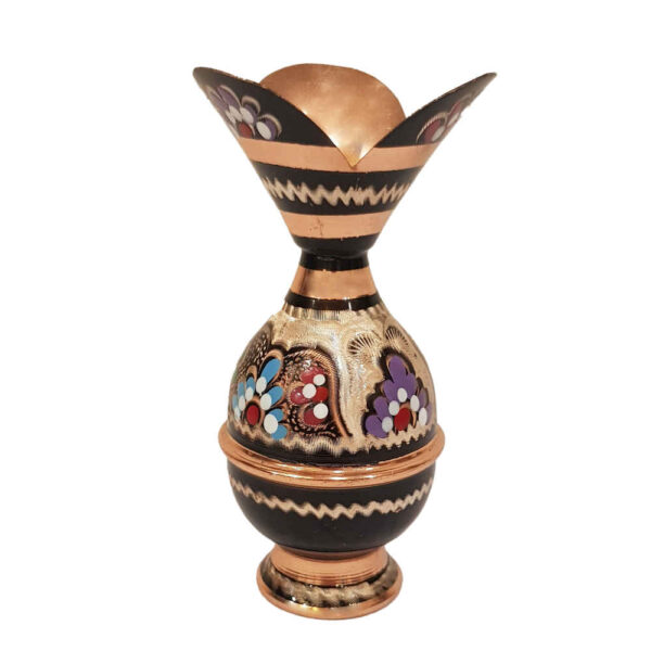 Decorative Copper Vase Hand-Painted with Persian Minakari Enamel Noghli