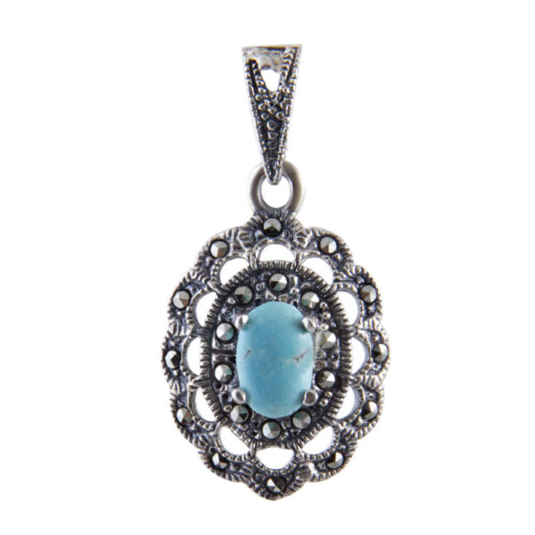 Persian Silver Pendant with Turquoise Gemstone Nahal