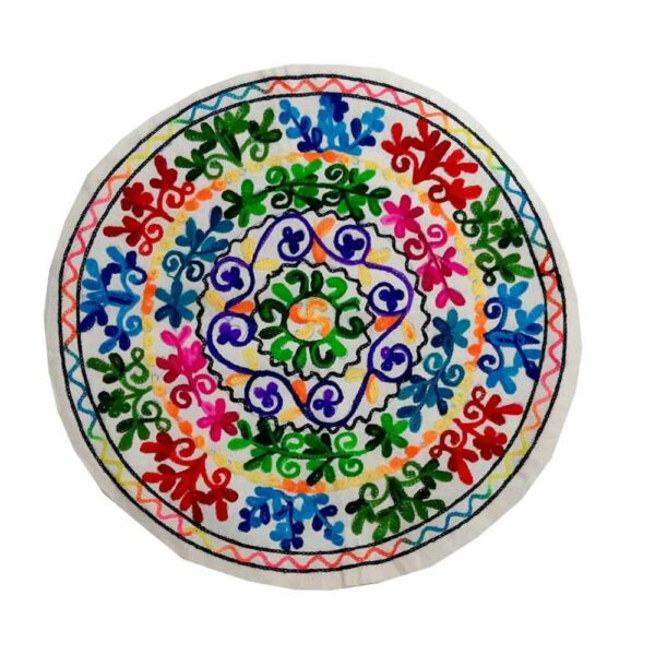 Embroidered Cushion Cover - Round Suzani Design Rana