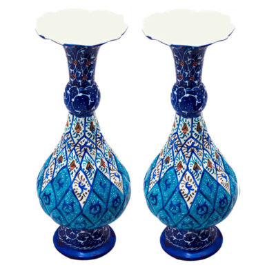 Set of 2 Decorative Copper Vase Hand-Painted with Persian Minakari Enamel Erika
