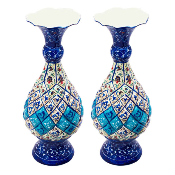 Set of 2 Decorative Copper Vase Hand-Painted with Persian Minakari Enamel Sarahi