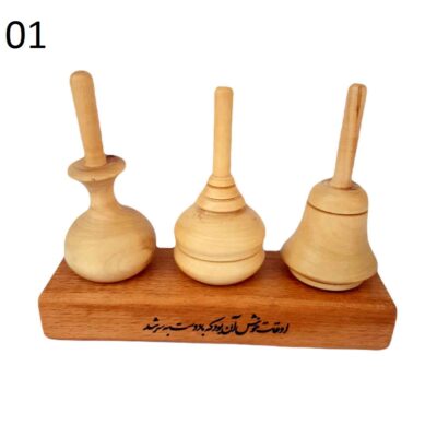 Set of 3 Handmade Persian Wooden Spinning Tops – Elegant Traditional Toys