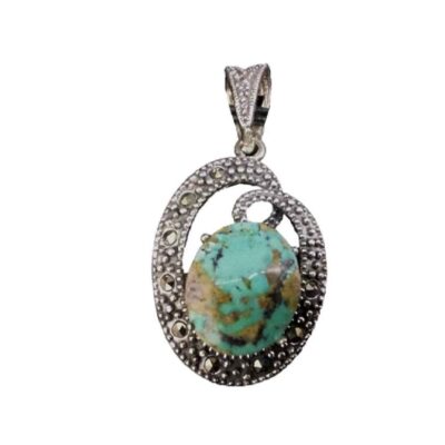 Persian Silver Pendant with Turquoise Gemstone Dela
