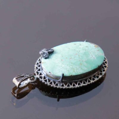 Persian Silver Pendant with Turquoise Gemstone Dora
