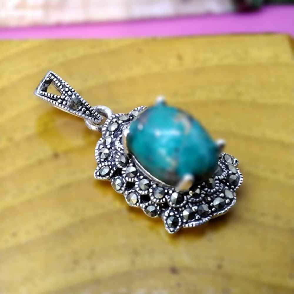 Persian Silver Pendant with Turquoise Gemstone Elen