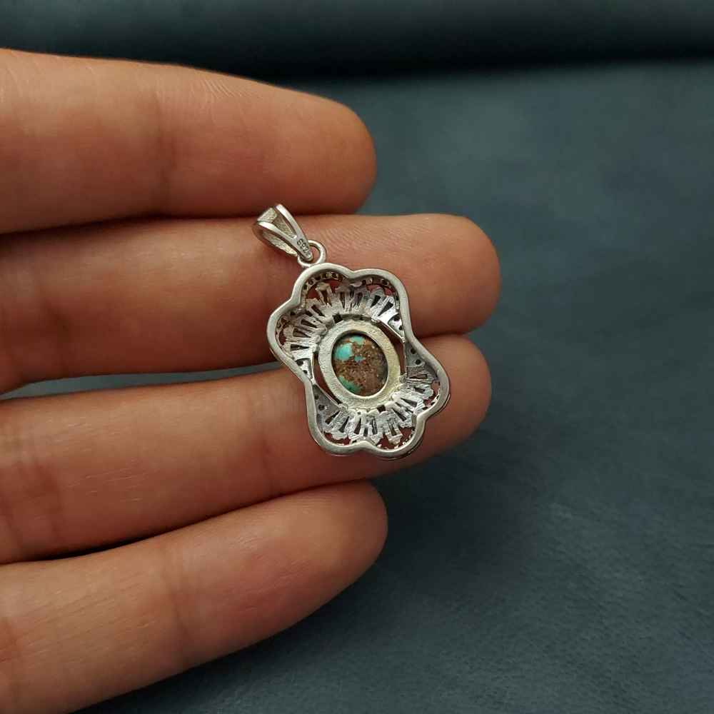 Persian Silver Pendant with Turquoise Gemstone Farah