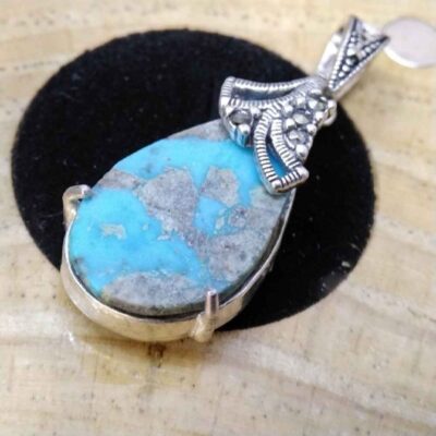 Persian Silver Pendant with Turquoise Gemstone Hedieh