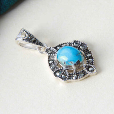 Persian Silver Pendant with Turquoise Gemstone Helen