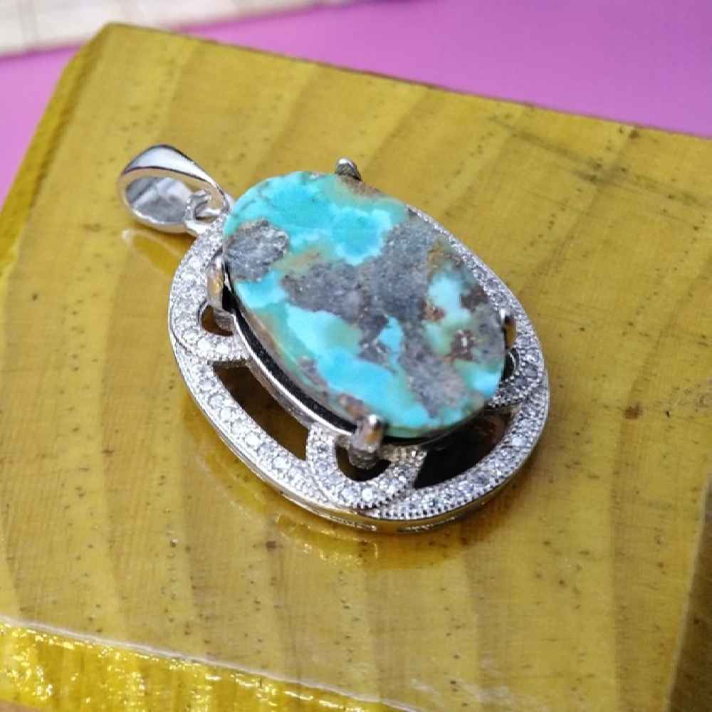 Persian Silver Pendant with Turquoise Gemstone Noor