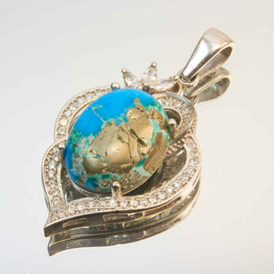 Persian Silver Pendant with Turquoise Gemstone Rosa