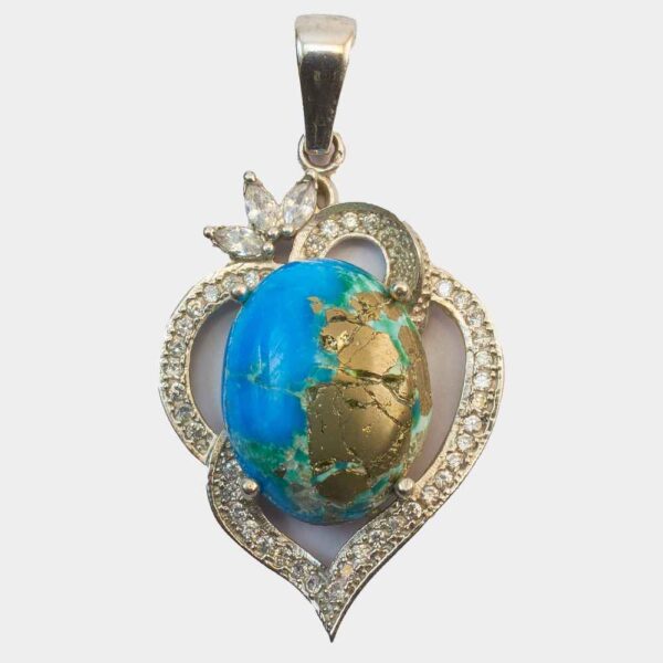 Persian Silver Pendant with Turquoise Gemstone Rosa