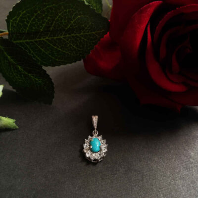 Persian Silver Pendant with Turquoise Gemstone Saba