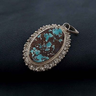 Persian Silver Pendant with Turquoise Gemstone Sadaf