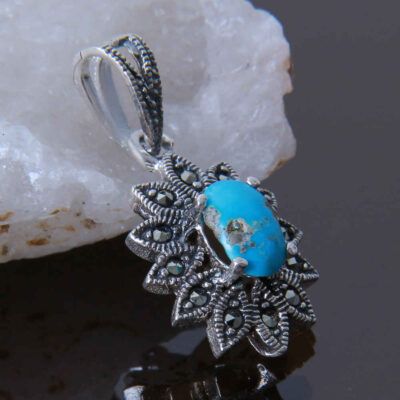 Persian Silver Pendant with Turquoise Gemstone Safa