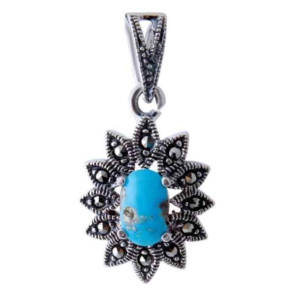 Persian Silver Pendant with Turquoise Gemstone Safa