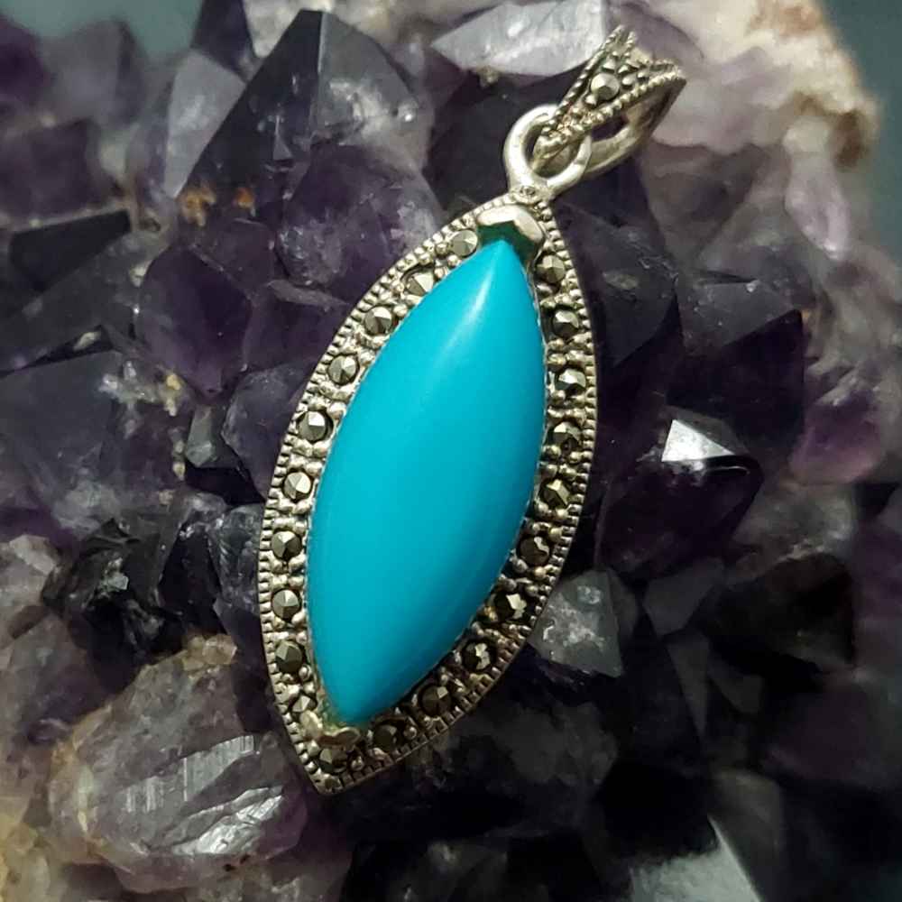 Persian Silver Pendant with Turquoise Gemstone Samar