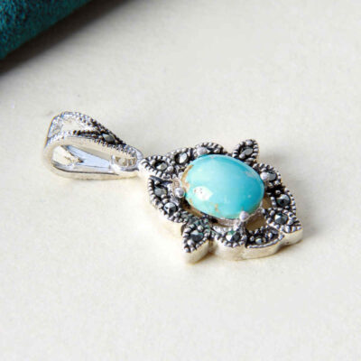 Persian Silver Pendant with Turquoise Gemstone Zohal