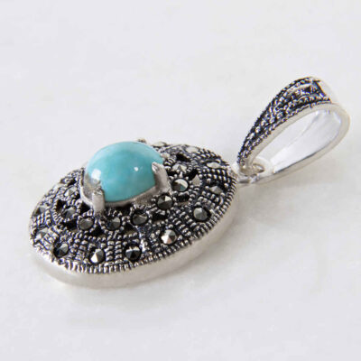 Persian Silver Pendant with Turquoise Gemstone Yas