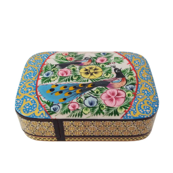 Persian Wooden Playing Card Box - Khatam Enameled Birds & Flowers