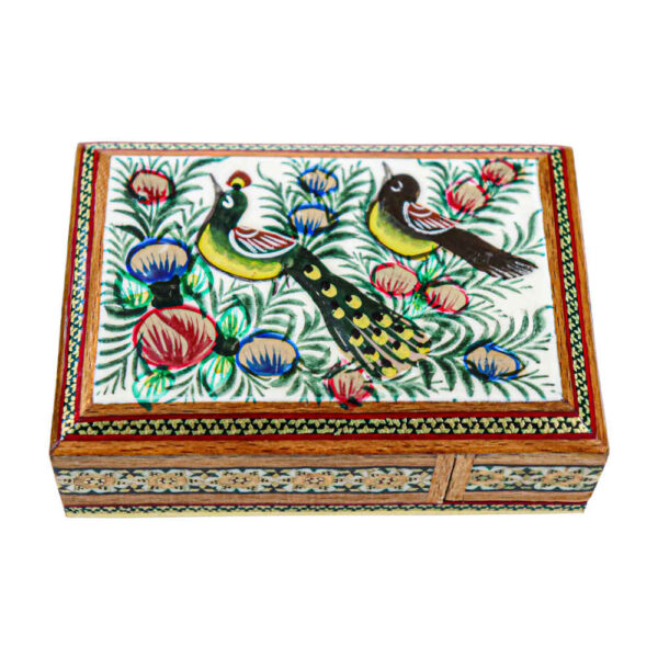 Wooden Business Card Box Inspired by Persian Khatamkari Art Naghashi