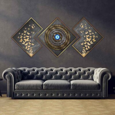 3 pcs Islamic Poster Print – Throne Verse Framed Wall Art