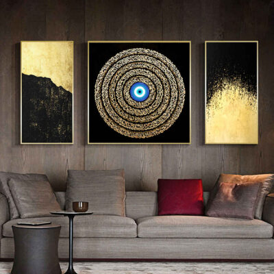 3 pcs Islamic Poster Print – Ayatulkursi Framed Wall Art