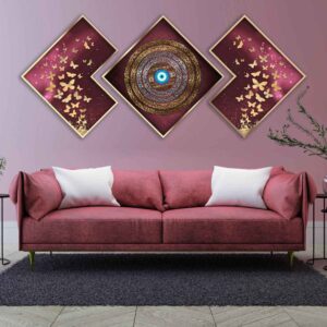 3 pcs Purple Islamic Poster Print – Ayatulkursi Framed Wall Art