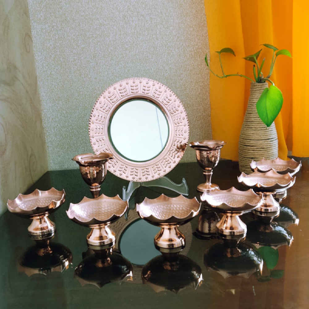 Copper Haftseen Set Dishes with Mirror suitable for Nowruz Kiarash