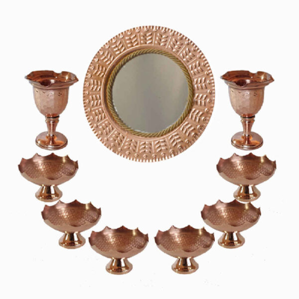 Copper Haftseen Set Dishes with Mirror suitable for Nowruz Kiarash