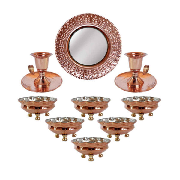 Copper Haftseen Set Dishes with Mirror suitable for Nowruz Vanisha