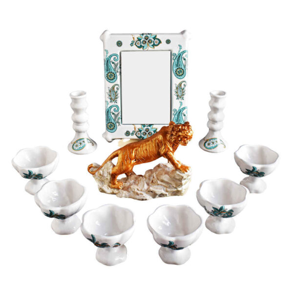 Haftseen Set Dishes with Mirror suitable for Nowruz Firoozeh (10 Pcs)
