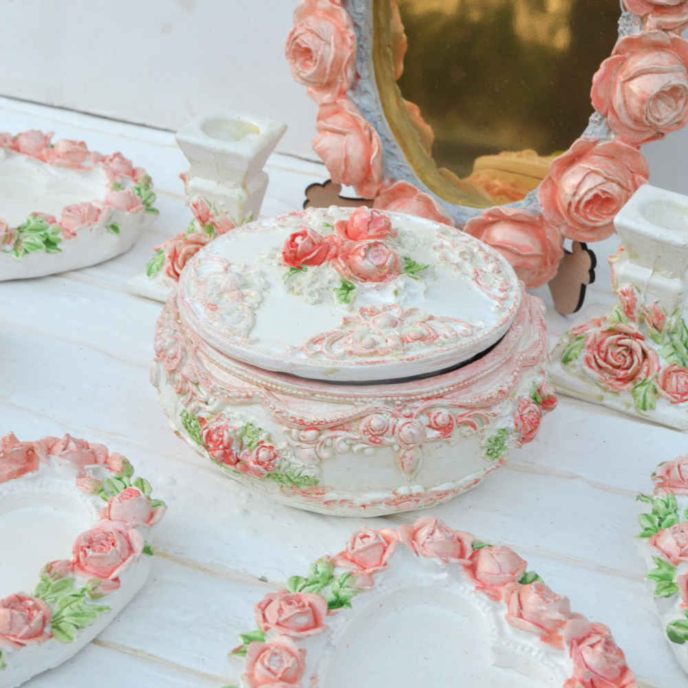 Haftseen Set Dishes with Mirror suitable for Nowruz Rose Light (10 Pcs)