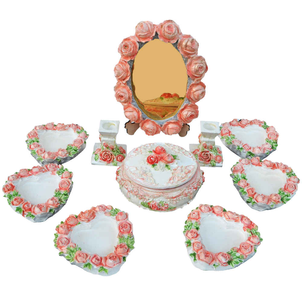 Haftseen Set Dishes with Mirror suitable for Nowruz Rose Light (10 Pcs)