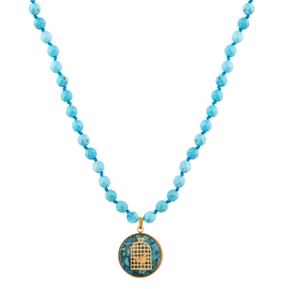 Persian Gold Plated Necklace Morghe Amin with Turquoise