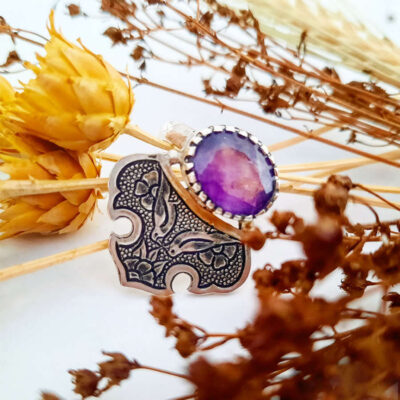 Traditional Persian Purple Amethyst Silver Ring For Women