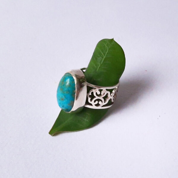 Persian Neyshabur Turquoise Silver Ring Handcrafted Eslimi
