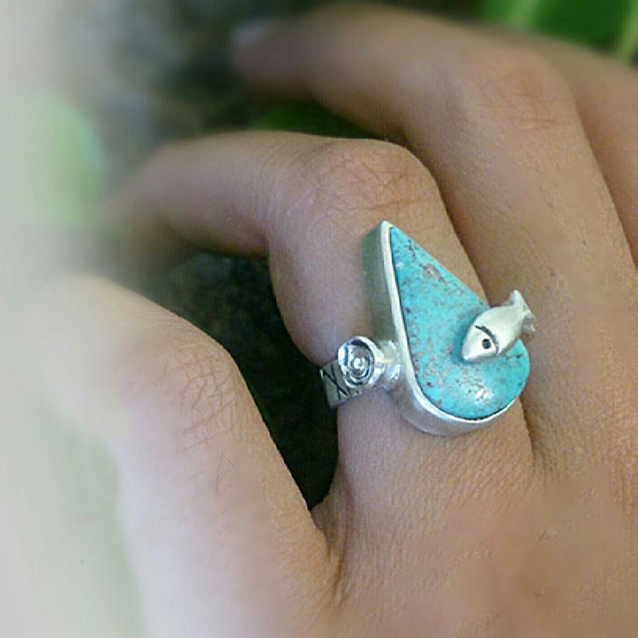Persian Neyshabur Turquoise Silver Ring Handcrafted for Women
