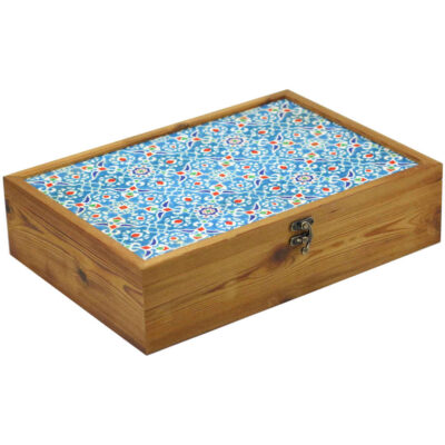 Wooden Tea box Organizer with chests and Persian Pattern Blue
