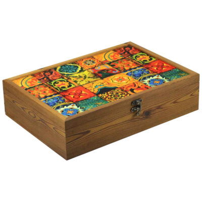 Wooden Tea box Organizer with chests and Persian Pattern Termo