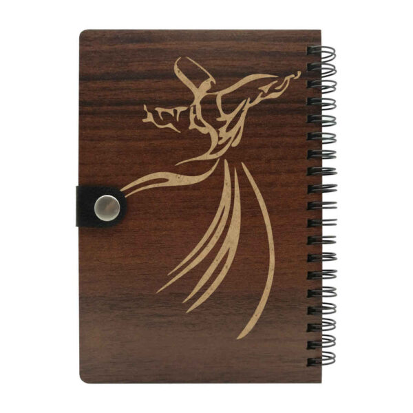 Persian Wooden Notebook – Sama Dance Design, Artistic Wood Cover