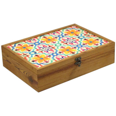 Wooden Tea box Organizer with chests and Persian Pattern Flowers