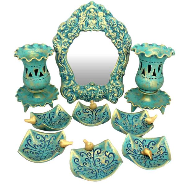 Pottery Haftseen Set Dishes with Mirror suitable for Nowruz Birds