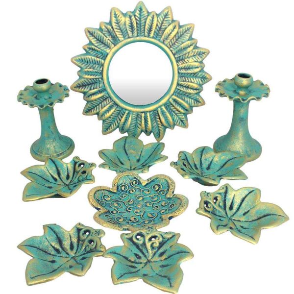 Pottery Haftseen Set Dishes with Mirror suitable for Nowruz Leaves