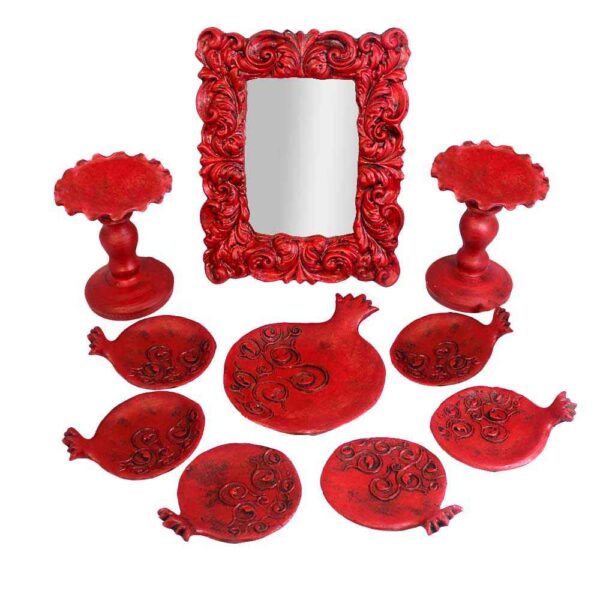 Pottery Haftseen Set Dishes with Mirror suitable for Nowruz Pomegranate
