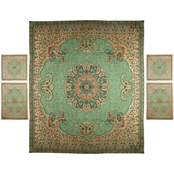 Persian Bedspread Set – Oriental Style Double Size with Termeh Fabric – Green Reyhan