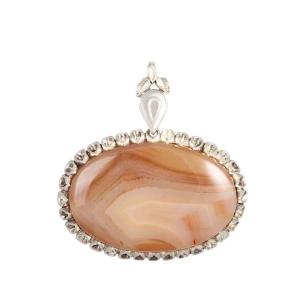 Persian Silver Pendant Classic Style with Agate Gemstone Rasta