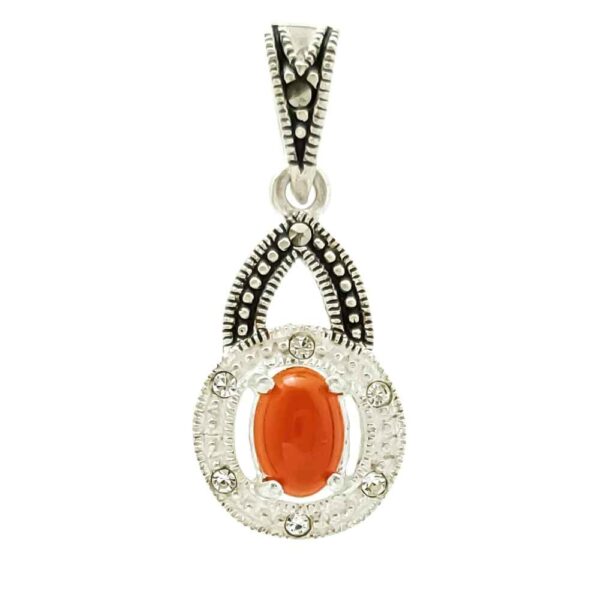 Persian Silver Pendant Classic Style with Agate Gemstone Zahra
