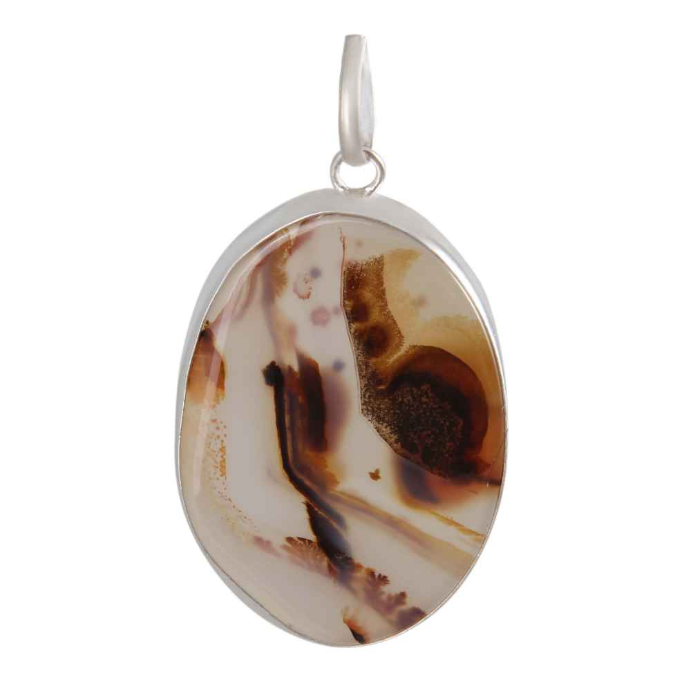 Persian Silver Pendant Classic Style with Dendritic Gemstone Shajar