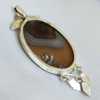 Persian Silver Pendant Classic Style with Sulemani Agate Gemstone Farinaz